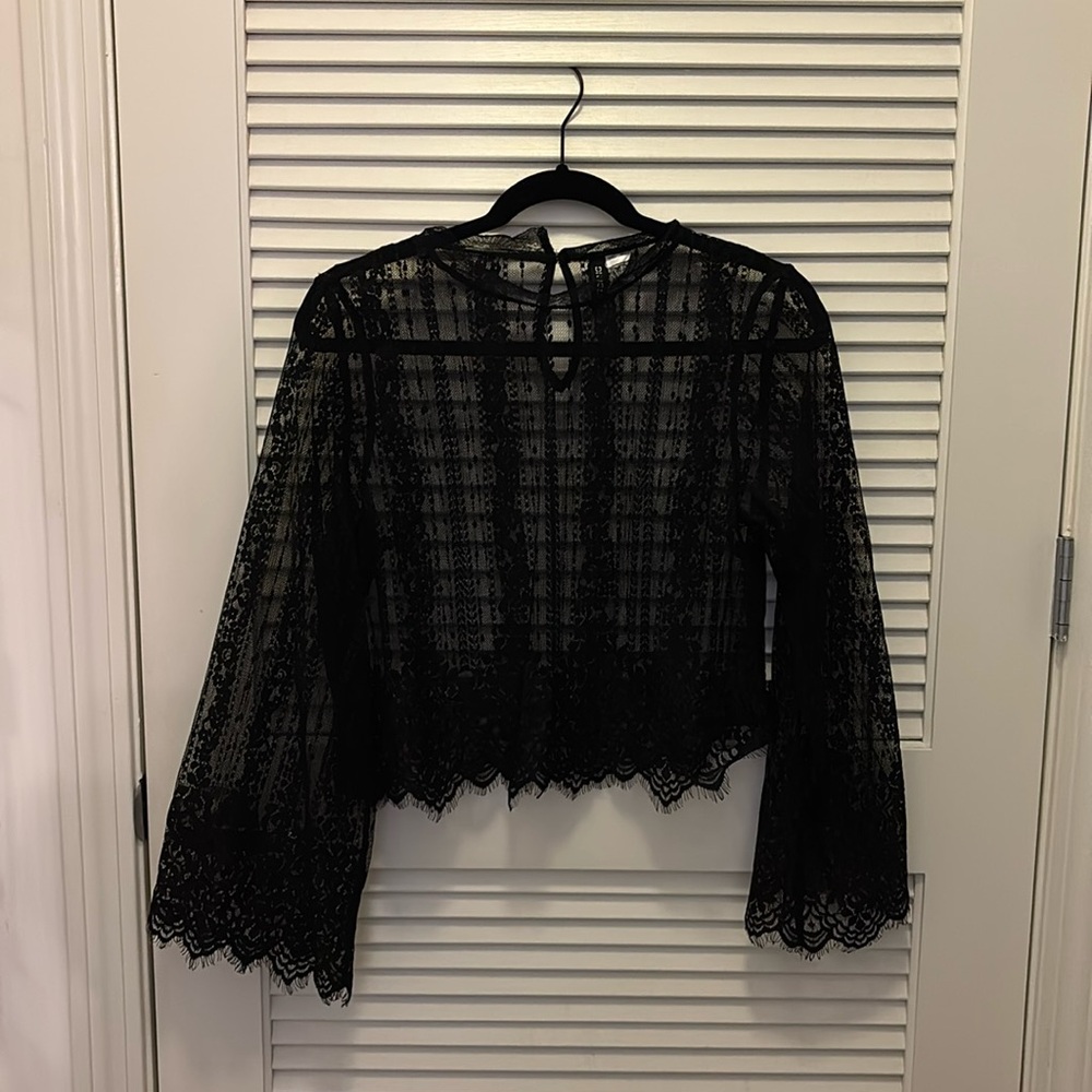 Divided H&M Black Long-Sleeve Lace Top (US 4)
